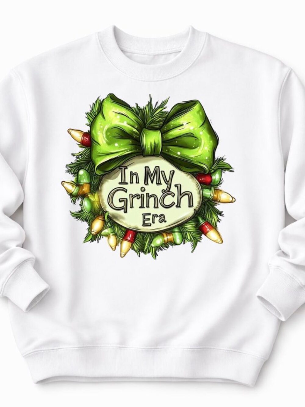Grinch Era Christmas Womens Custom White Crewneck Graphic Sweatshirt Tops